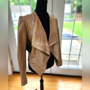 Cynthia Rowley 100% Leather Drape Front Jacket Small Beige MSRP $250